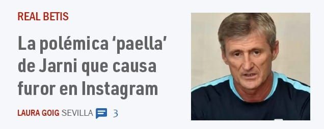 REAL BETIS. La polémica 'paella' de Jarni que causa furor en Instagram