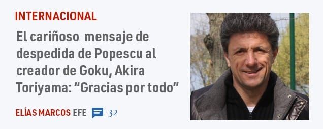 INTERNACIONAL. El cariñoso mensaje de despedida de Popescu al creador de Goku, Akira Toriyama: "Gracias por todo"