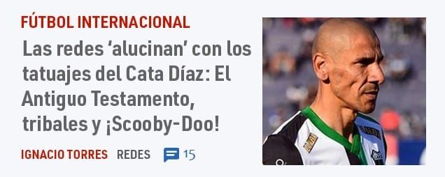 FÚTBOL INTERNACIONAL. Las redes 'alucinan' con los tatuajes del Cata Díaz: El Antiguo Testamento, tribales y iScooby-Doo!
