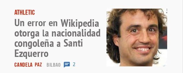 ATHLETIC. Un error en Wikipedia otorga la nacionalidad congoleña a Santi Ezquerro