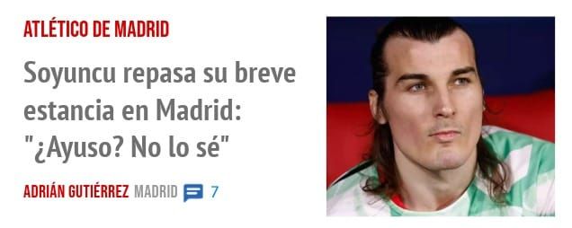 ATLÉTICO DE MADRID. Soyuncu repasa su breve estancia en Madrid: '¿Ayuso? No 10 sé"