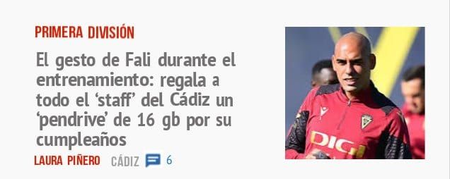 PRIMERA DIVISIÓN. El gesto de Fali durante el entrenamiento: regala a todo el 'staff' del Cádiz un 'pendrive' de 16 gb por su cumpleaños