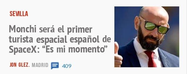 SEVILLA. Monchi será el primer turista espacial español de SpaceX: "Es mi momentd'