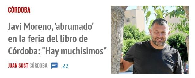 CÓRDOBA. Javi Moreno, 'abrumado' en la feria del libro de Córdoba: "Hay muchísimos"