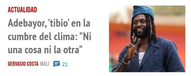 ACTUALIDAD. Adebayor, 'tibio' en la cumbre del clima: "Ni una cosa ni la otra"