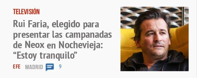 TELEVISION. Rui Faria, elegido para presentar las campanadas de Neox en Nochevieja: "Estoy tranquilo"