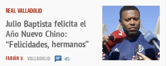 REAL VALLADOLID. Julio Baptista felicita el Año Nuevo Chino: "Felicidades, hermanos"