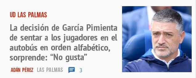 UD LAS PALMAS. La decisión de García Pimienta de sentar a los jugadores en el autobús en orden alfabético, sorprende: "No gusta"