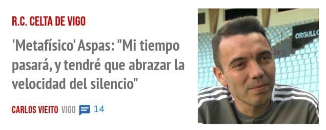 R.C. CELTA DE VIGO. 'Metafísico' Aspas: "Mi tiempo pasará, y tendré que abrazar la velocidad del silencio"