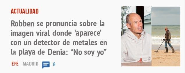 ACTUALIDAD. Robben se pronuncia sobre la imagen viral donde 'aparece' con un detector de metales en la playa de Denia: "No soy yo"