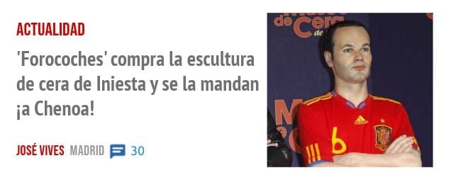 ACTUALIDAD. 'Forocoches' compra la escultura de cera de Iniesta y se la mandan ia Chenca!