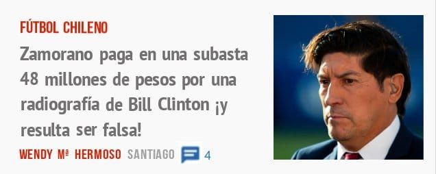 FÚTBOL CHILENO. Zamorano paga en una subasta 48 millones de pesos por una radiografía de Bill Clinton iy resulta ser falsa!