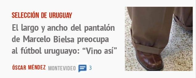 SELECCIÓN DE URUGUAY. El largo y ancho del pantalón de Marcelo Bielsa preocupa al fútbol uruguayo: "Vino así"