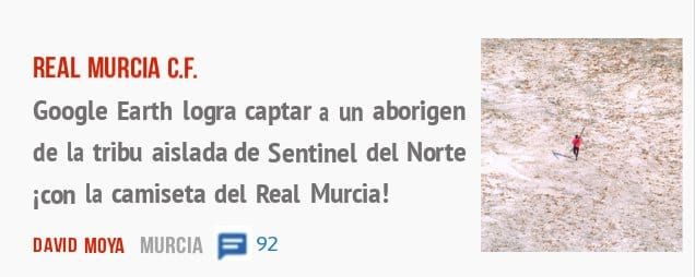 REAL MURCIA C.F. Google Earth logra captar a un aborigen de la tribu aislada de Sentinel del Norte icon la camiseta del Real Murcia!