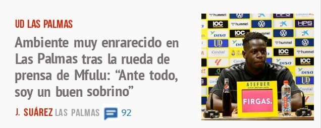 UD LAS PALMAS. Ambiente muy enrarecido en Las Palmas tras la rueda de prensa de Mfulu: "Ante todo, soy un buen sobrino"