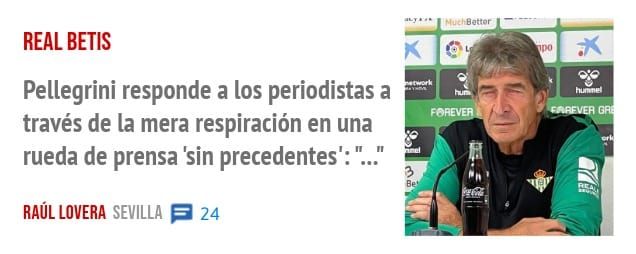 REAL BETIS. Pellegrini responde a los periodistas a través de la mera respiración en una rueda de prensa 'sin precedentes':