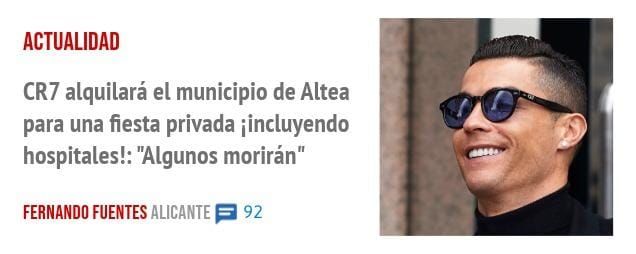 ACTUALIDAD. CR7 alquilará el municipio de Altea para una fiesta privada iincluyendo hospitales!: "Algunos morirán"
