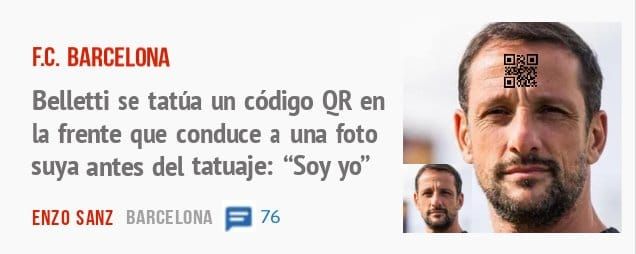 F.C. BARCELONA. Belletti se tatúa un código QR en la frente que conduce a una foto suya antes del tatuaje: "Soy yo"