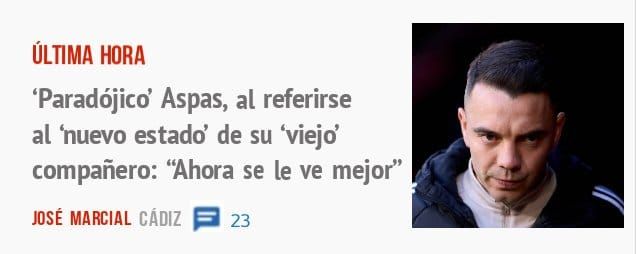 ÚLTIMA HORA. 'Paradójico' Aspas, al referirse al 'nuevo estado' de su 'viejo' compañero: "Ahora se le ve mejor
