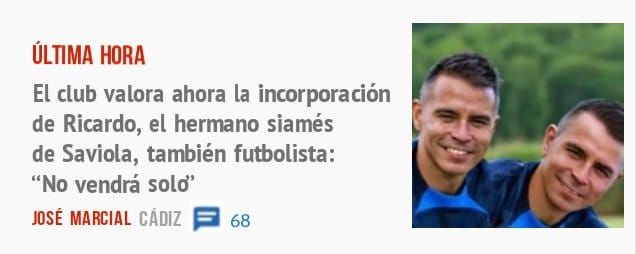 ÚLTIMA HORA. El club valora ahora la incorporación de Ricardo, el hermano siamés de Saviola, también futbolista: "No vendrá sold'