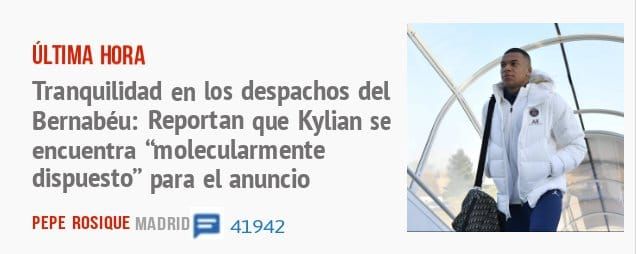 ÚLTIMA HORA. Tranquilidad en los despachos del Bernabéu: Reportan que Kylian se encuentra 'holecularmente dispuesto" para el anuncio