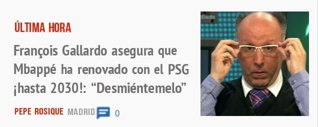 ÚLTIMA HORA. François Gallardo asegura que Mbappé ha renovado con el PSG ihasta 2050!: "Desmiéntemelo"