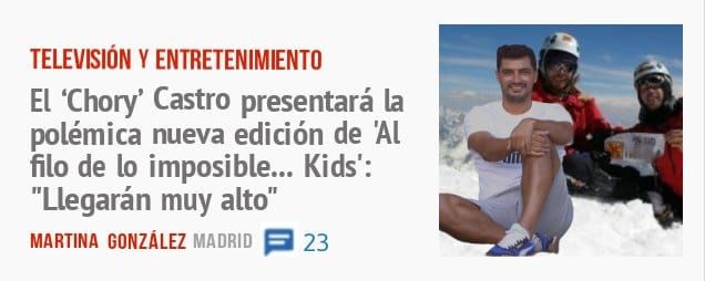 TELEVISIÓN Y ENTRETENIMIENTO. El 'Chory' Castro presentará la polémica nueva edición de 'Al filo de 10 imposible... Kids': "Llegarán muy alto"