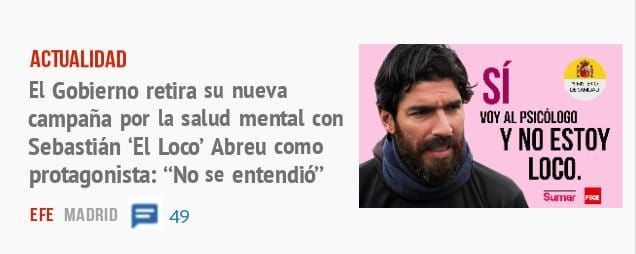 ACTUALIDAD. El Gobierno retira su nueva campaña por la salud mental con Sebastián 'El Loco' Abreu como protagonista: "No se entendió'