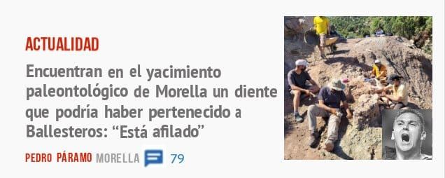 ACTUALIDAD Encuentran en el yacimiento paleontológico de Morella un diente que podría haber pertenecido a Ballesteros: "Está afilado"