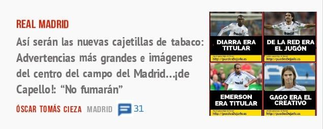 REAL MADRID. Así serán las nuevas cajetillas de tabaco: Advertencias más grandes e imágenes del centro del campo del Bkdrid...ide Capello!: "No fumarán"