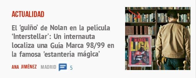 ACTUALIDAD. El 'guiño' de Nolan en la película 'Interstellar': Un internauta localiza una Guía Marca 98/99 en la famosa 'estantería mágica'