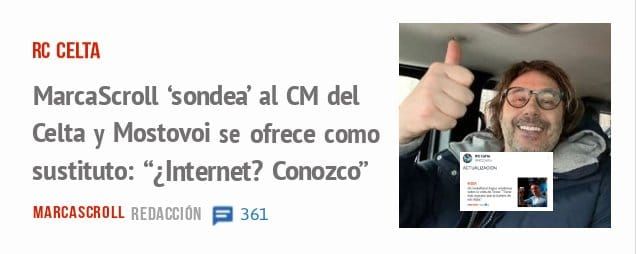 RC CELTA. MarcaScroll 'sondea' al CM del Celta y Mostovoi se ofrece como sustituto: "¿Internet? Conozcd'