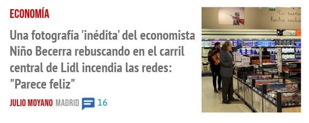 ECONOMÍA. Una fotografía 'inédita' del economista Niño Becerra rebuscando en el carril central de Lidl incendia las redes: "Parece feliz"