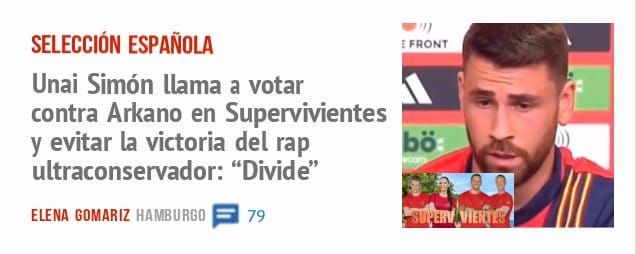 SELECCIÓN ESPAÑOLA. Unai Simón llama a votar contra Arkano en Supervivientes y evitar la victoria del rap ultraconservador: "Divide"
