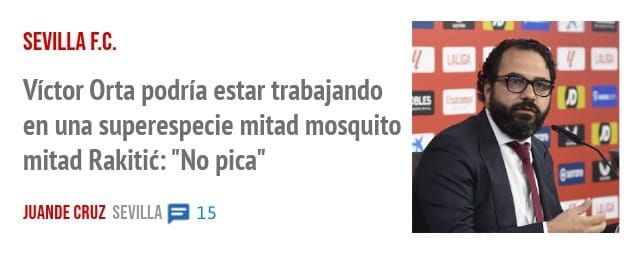 SEVILLA F.C.. Víctor Orta podría estar trabajando en una superespecie mitad mosquito mitad Rakitit: "No pica"