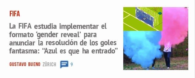 FIFA. L.a FIFA estudia implementar el formato 'gender reveal' para anunciar la resolución de los goles fantasma: "Azul es que ha entrado"