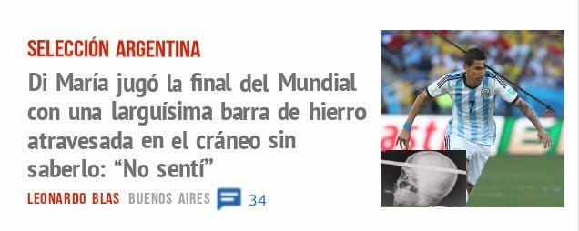 SELECCIÓN ARGENTINA. Di María jugó la final del Mundial con una larguísima barra de hierro atravesada en el cráneo sin saberlo: "No sentf'