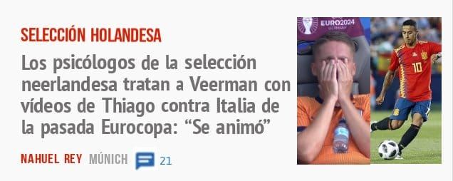 SELECCIÓN HOLANDESA. Los psicólogos de la selección neerlandesa tratan a Veerman con vídeos de Thiago contra Italia de la pasada Eurocopa: "Se animó"