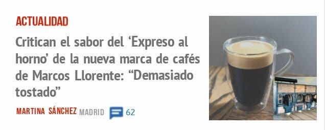 ACTUALIDAD. Critican el sabor del 'Expreso al horno' de la nueva marca de cafés de Marcos Llorente: "Demasiado tostado"