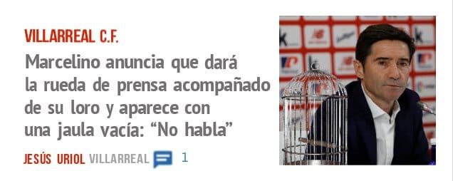 VILLARREAL C.F.. Marcelino anuncia que dará la rueda de prensa acompañado de su loro y aparece con una jaula vacía: "No habla"
