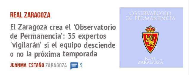 REAL ZARAGOZA. El Zaragoza crea el 'Observatorio de Permanencia': 35 expertos 'vigilarán' si el equipo desciende o no la próxima temporada