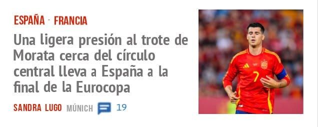 ESPAÑA FRANCIA. Una ligera presión al trote de Morata cerca del círculo central lleva a España a la final de la Eurocopa