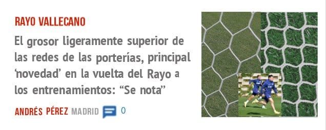 RAYO VALLECANO. El grosor ligeramente superior de las redes de las porterías, principal 'novedad' en la vuelta del Rayo a los entrenamientos: "Se notd'