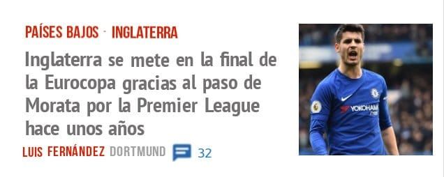 PAÍSES BAJOS INGLATERRA. Inglaterra se mete en la final de la Eurocopa gracias al paso de Morata por la Premier League hace unos años