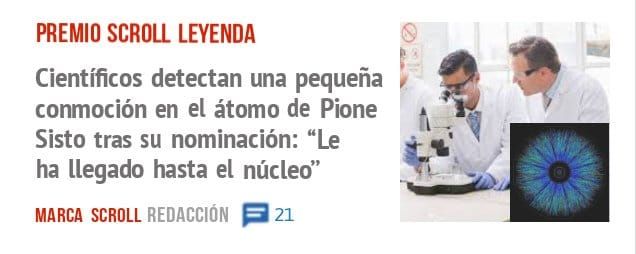 PREMIO SCROLL LEYENDA. Científicos detectan una pequeña conmoción en el átomo de Pione Sisto tras su nominación: "Le ha llegado hasta el núcleo"