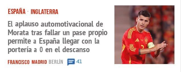 ESPAÑA INGLATERRA. El aplauso automotivacional de Morata tras fallar un pase propio permite a España llegar con la portería a 0 en el descanso
