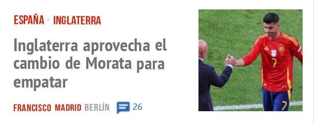 ESPAÑA INGLATERRA. Inglaterra aprovecha el cambio de Morata para empatar