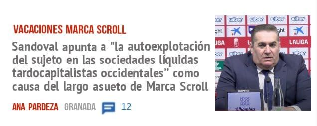 VACACIONES MARCA SCROLL. Sandoval apunta a "la autoexplotación del sujeto en las sociedades líquidas tardocapitalistas occidentales" como causa del largo asueto de Marca Scroll