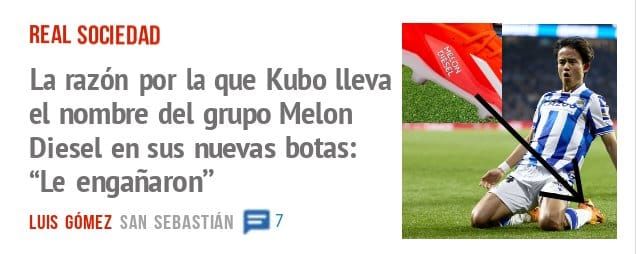 REAL SOCIEDAD. La razón por la que Kubo lleva el nombre del grupo Melon Diesel en sus nuevas botas: "Le engañaron"