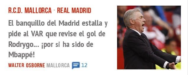 R.C.D. MALLORCA - REAL MADRID. El banquillo del Madrid estalla y pide al VAR que revise el gol de Rodrygo... por si ha sido de Mbappé!